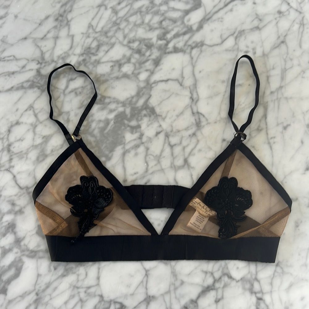 Free People X Love and Lemons Mesh & Lace Appliqué Bralette in Nude and Black